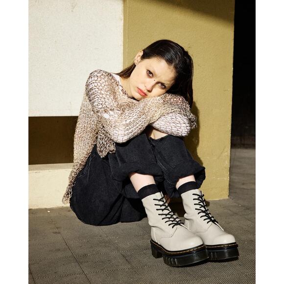 Dr. Martens Audrick Leather White Chunky Platform Combat Boots Women Siz… - Picture 1 of 12